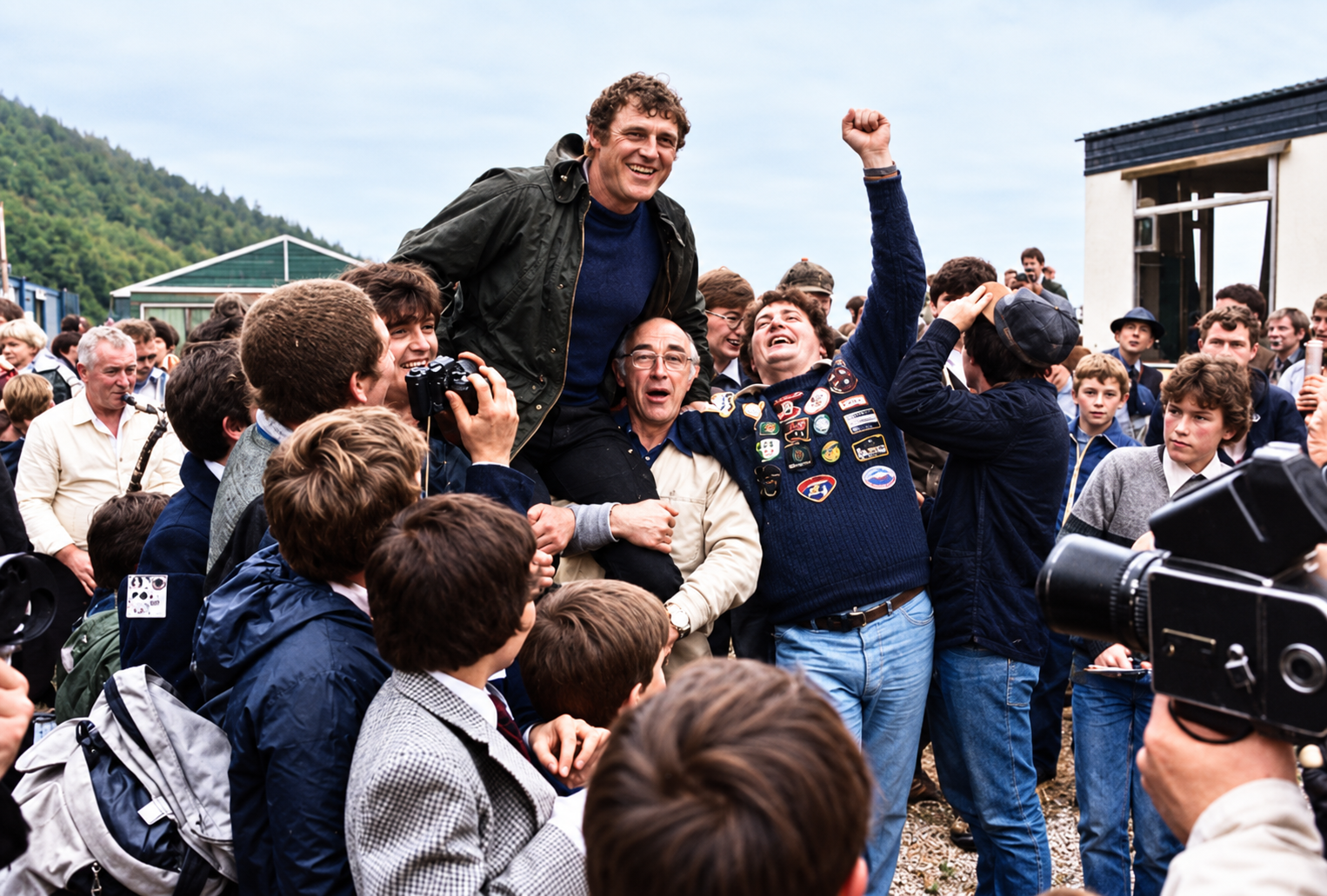 Celebrations after Kevin Ashurst became World Champion on the Newry Canal in 1982