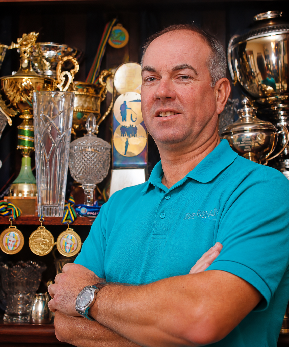 Alan Scotthorne with his trophies and medals