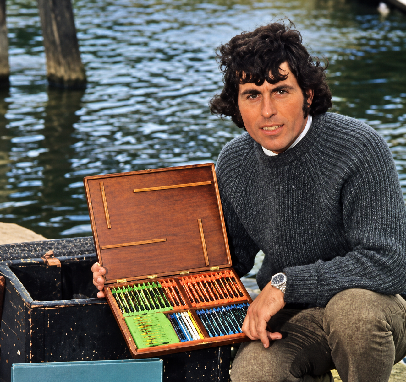 Ray Mumford with his fishing tackle and floats
